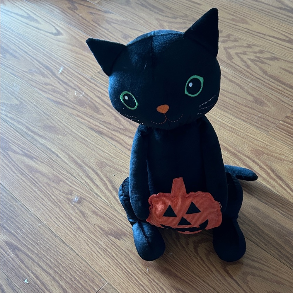 Black Cat Plush with Pumpkin